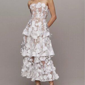 Elliatt Selene Strapless 3D Floral Lace Tiered Maxi Dress